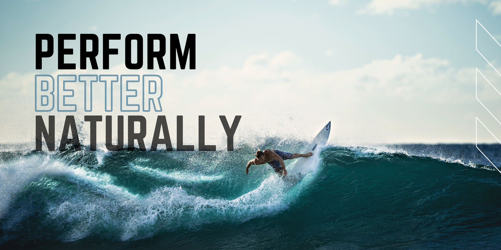 Perform better naturally text overlayed on an image of a surfer surfing a large wave.