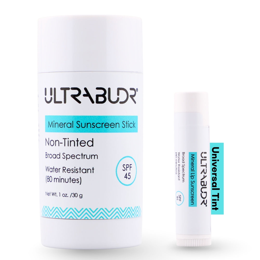 ULTRABUDR Non-Tinted Mineral Sunscreen Stick SPF 45, 1 oz + Lip Balm