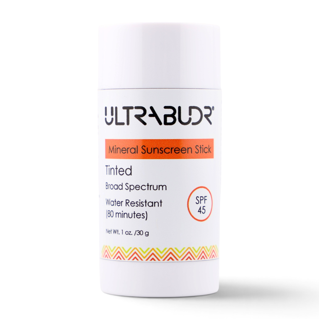 ULTRABUDR Tinted Mineral Sunscreen Stick SPF 45, 1 oz + Lip Balm