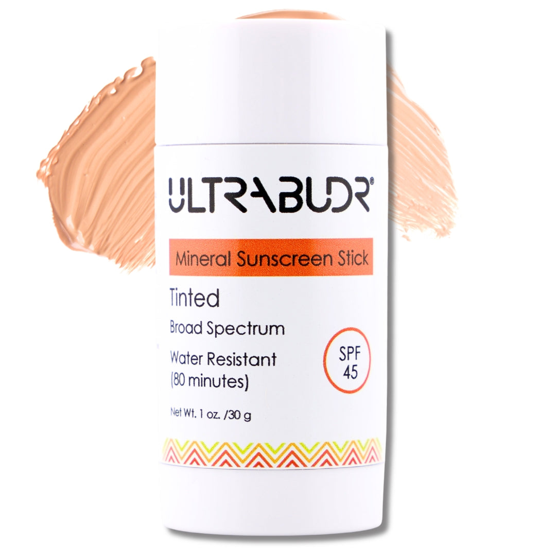 ULTRABUDR Tinted Mineral Sunscreen Stick SPF 45, 1 oz + Lip Balm