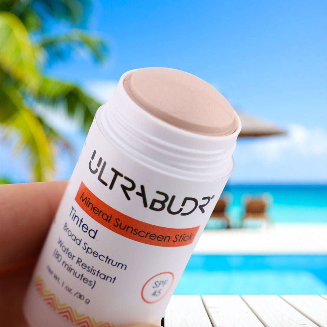 ULTRABUDR Tinted Mineral Sunscreen Stick SPF 45, 1 oz + Lip Balm